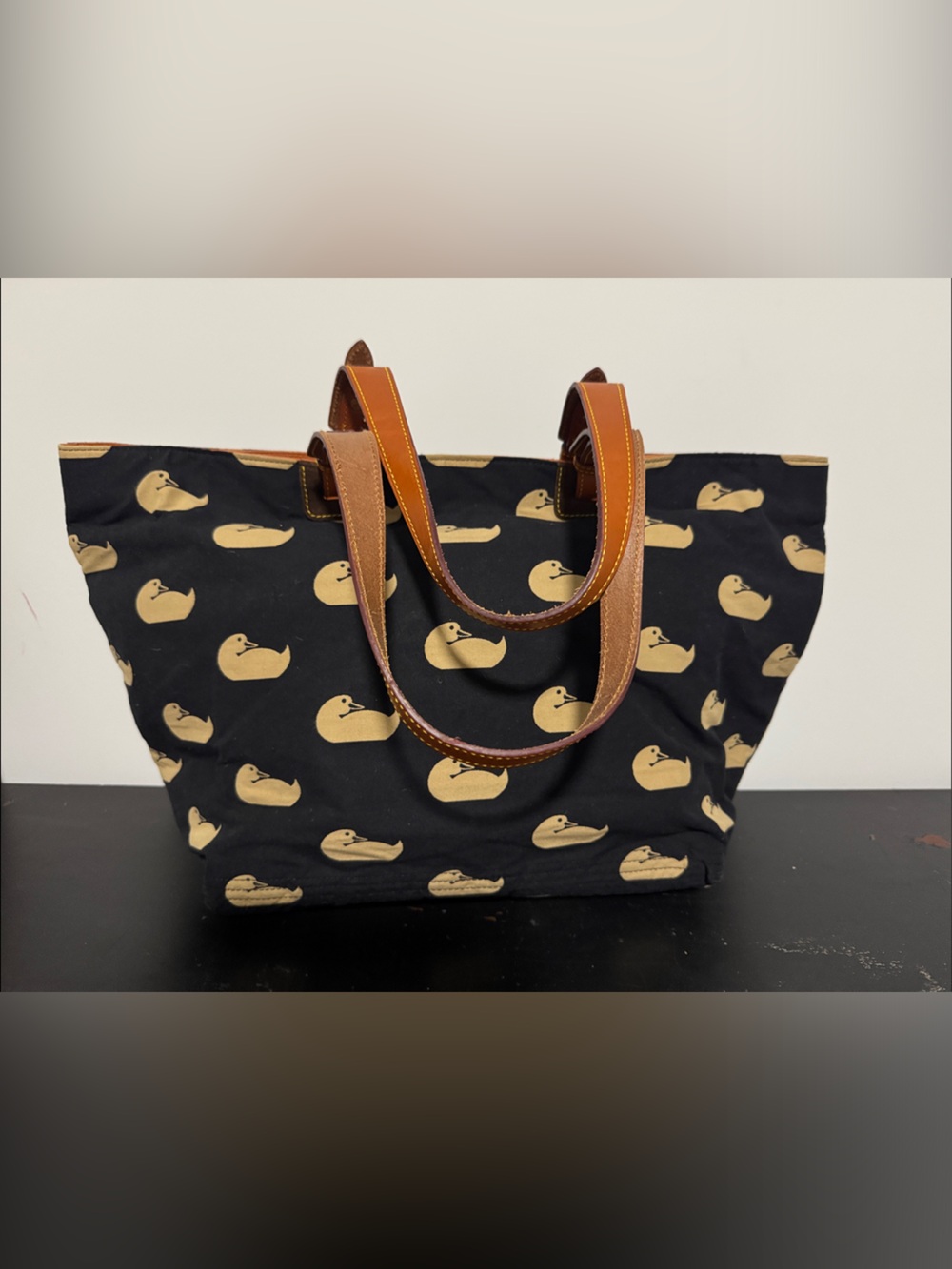 Black Canvas Tote with Tan Leather Handles